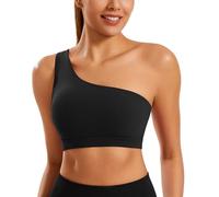 Smooth Sports Bras for Women One Shoulder Low Impact Asymmetrical Workout Tops Padded Yoga Bra, Black, L