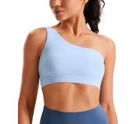 Smooth Sports Bras for Women One Shoulder Low Impact Asymmetrical Workout Tops Padded Yoga Right Shoulder Strap Bra, Chambray, XS