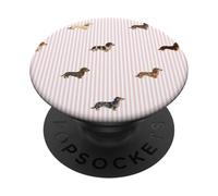 Smooth, Wire Long-Haired Dachshund on Pink Stripes Dapple PopSockets Adhesive PopGrip