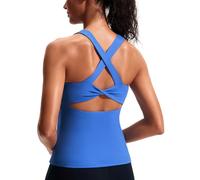 Smooth Workout Tank Top with Built-in Bra for Women - Cross Back Athletic Yoga Tops Breathable Stretchy Gym Pilates, Royal Blue, M