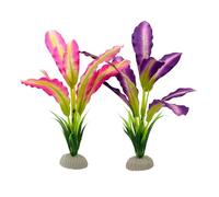 Smoothedo-Pets 2pcs Set Green Artificial Plant Fish Tank Decor Aquarium Decorations Betta Leaf pad Hammock 8inch Silk/Plastic Plant Goldfish Fish Bowl Small Tank Plants (Purple/Pink-2pcs-Set)