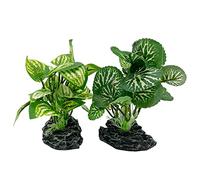 Smoothedo-Pets Aquarium Plants Fish Tank Decorations 4inch/Small Size Plastic Artificial Plant Goldfish Waterscape Fish Hides snake tank/Reptiles plants (Green-A+B)