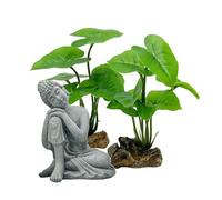 Smoothedo-Pets Fish Tank Decor Aquarium Decorations Ornaments Betta Leaf pad Hammock 6inch Plastic Artificial Plant Goldfish Fish Hides Small Tank/Reptiles Plants Driftwood (Green-Type-a/Buddha-Set)