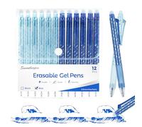 SMOOTHERPRO Erasable Pens Blue | 12 Pcs Rub Out Biros | 0.5 mm Fine Point Friction Pen with Rubbers on the End | for Writing Colouring Student Adult School Office Supplies (ERP012BU)