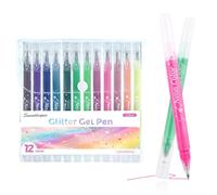 SMOOTHERPRO Metallic Glitter Gel Pens | Pack of 12 | 1.0 mm Tip Glitter Sparkly Biro | for Adult Colouring Books Cards Journaling Crafting Drawing Writing（GLP012C）| 12 Colours