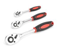 SmoothMoto 3-Piece Professional Ratchet Set (1/4", 3/8", 1/2" Drive), Chrome Vanadium Steel Socket Wrench Handles for Automotive, Machinery & Home Repair, Non-Slip Comfort Grip