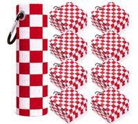 SmoothNovelty 12 Pcs Microfiber Golf Towel with Clip 16'' x 16'' for Golf Bags, Ultra Absorbent Quick-Dry, Checkered Design Club Towel Mini Tournament Yoga Fitne Men's Gifts(Ruby Red)