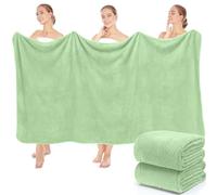 SmoothNovelty 2 Pack 40 x 80 Inch Jumbo Extra Large Bath Sheet Towels Set, Oversized Quick Dry Coral Fleece Bath Sheet Absorbent and Soft Lightweight Towels for Home, Gym, Travel, Beach (Green)