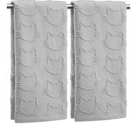 SmoothNovelty 2 Pcs Cat Sasquatch Jacquard Hand Towels for Bathroom Light Gray Hand Towels 100% Cotton Absorbent Decorative Weave Neutral Bathroom Decor, 13.7 x 29.5 Inch