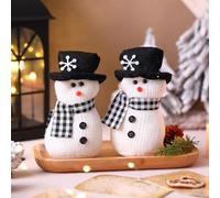 SmoothNovelty 2 Pcs Christmas Snowman Plush Knit Dolls 6'' Felt Snowman Decorations with Black Hat Xmas Felt Knit Figurines Holiday Collectible Dolls for Winter Home Decor