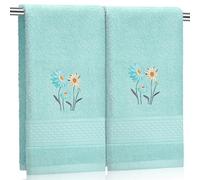 SmoothNovelty 2 Pcs Daisy Hand Towels Teal Flower Bathroom Decor 14x29 Inch Embroidered 100% Cotton Soft Absorbent Spring Summer Decorative Daisy Hand Towels for Bathroom Kitchen
