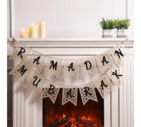 SmoothNovelty 2 Pcs Eid Ramadan Mubarak Banner Wooden Ramadan Mubarak Decoration Rustic Bead Ramadan Decorations Banner Muslim Party Decor Supplies for Home Fireplace Indoor Outdoor(Black Letter)