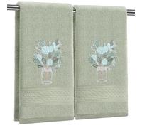 SmoothNovelty 2 Pcs Eucalyptus Hand Towels Gray Green Bathroom Decor 14x29 Inch Embroidered 100% Cotton Soft Absorbent Spring Summer Decorative Hand Towels for Bathroom Kitchen