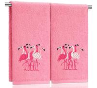 SmoothNovelty 2 Pcs Flamingo Hand Towels Hot Pink Bathroom Decor 14x29 Inch Embroidered 100% Cotton Soft Absorbent Spring Summer Decorative Hand Towels for Bathroom Kitchen