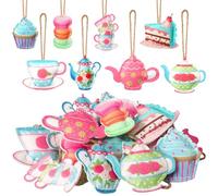 SmoothNovelty 24 Pcs Tea Party Decoration Felt Hanging Ornaments Spring Tea Time Hanging Decoration Teacup Cupcake Teapot Ceiling Decor for Mothers Day Wedding Princess Birthday Talking Party Favor