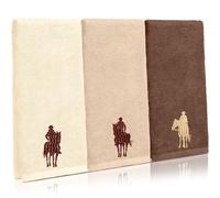 SmoothNovelty 3 Pcs Hand Towels for Bathroom Cotton Embroidered Rodeo Kitchen Towels 13.3" x 29.5" Rustic Gifts for Bath Shower Farmhouse Decors Housewarming Gift(Brown,Western Cowboy)