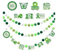 Smoothnovelty 3 Pcs Mental Health Awareness Banners Hanging Green Pompom Ball Butterfly Ribbon You Are Not Alone Banner Gifts for May Mental Health
