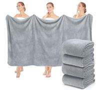 SmoothNovelty 4 Pack 40 x 80 Inch Jumbo Extra Large Bath Sheet Towels Set, Oversized Quick Dry Coral Fleece Bath Sheet Absorbent and Soft Lightweight Towels for Home, Gym, Travel, Beach (Light Gray)