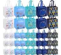 SmoothNovelty 50 Pcs Autumn Non Woven Favor Bags, Reusable Festival Treat Goodie Bags with Handles for Dreidel Menorah Star Theme Party Gift Chrismukkah Party Favors Supplies(Blue,Hanukkah)