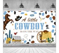 SmoothNovelty 5x3 ft Cowboy Baby Shower Backdrop Blue a Little Cowboy is on The Way Party Decorations Banner Western Baby Shower Photo Background Wall Hanging Decor for Birthday Party Supplies