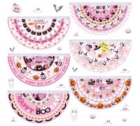 SmoothNovelty 6 Pcs Halloween Ghost Bunting Flag 35.4 x 17.7 Inch Polyester Ghost Pumpkin Bat Hat Garden Half Fan Banner Flag Halloween House Decoration Sign for Yard Indoor Outdoor Decor