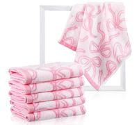 SmoothNovelty 6 Pcs Pink Bow Washcloths 100% Cotton Wash Cloths 13" x 13" Coquette Small Face Towels Absorbent Soft Hand Bath Towels for Bathroom, Spa, Kitchen Drying Cleaning