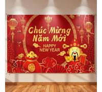 SmoothNovelty 6x4 ft Vietnamese New Year Backdrop Vietnamese Lunar New Year Decorations 2026 TET Decorations for Holiday Spring Festival Party