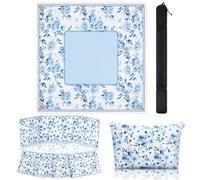 SmoothNovelty 7 Pack Chinoiserie Mahjong Mat Set for American Mahjong Includes a Blue 31.5×31.5" Non-slip Mat, a Carrying Bag, a Two-layer Bag, and 4 Tile Holders Noise Reduction Design for Poke, Game