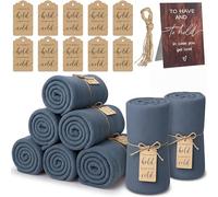 SmoothNovelty 8 Pcs Soft Wedding Fleece Blanket Bulk 50 x 60 Inch Soft Blanket with Tags Desktop Stand Hemp Rope for Guests Sleepover Spa Slumber Favors Gifts (Dusty Blue)