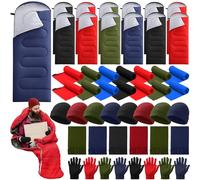 SmoothNovelty 80 Pcs Camping Sleeping Bags Bulk for Adult Fleece Bag Liner Winter Beanies Hat Gloves Scarf, Cotton Liner Waterproof Sleeping Bag for Indoor Outdoor Homeless Care Package(Multicolor)