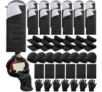 SmoothNovelty 80 Pcs Camping Sleeping Bags Bulk for Adult Fleece Bag Liner Winter Beanies Hat Gloves Scarf, Cotton Liner Waterproof Sleeping Bag for Indoor Outdoor Homeless Care Package(Black)