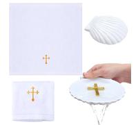 SmoothNovelty Baptism Towel Shell Set for Boys Girls Baptism Towel with Shell Set Baptismal Cloth Christening Towels with Embroidery Cross Baptismal Shells Gifts for Christening Party Favors(Gold)
