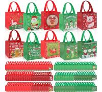 SmoothNovelty Christmas Gift Bags with Handles Non Woven Favor Bags Xmas Reusable Gift Wrap Tote Bag Holiday Red and Green Goodie Boxes for Xmas Wrapping Party Supplies, 8 x 8 x 6 Inch