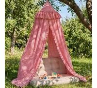 SmoothNovelty Gingham Plaid Bed Canopy with Ruffles Soft Vintage Style Decorative Tent for Reading Nook Play Area or Adult Bedroom Circus Tent Canopy (Red)