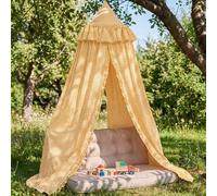 SmoothNovelty Gingham Plaid Bed Canopy with Ruffles Soft Vintage Style Decorative Tent for Reading Nook Play Area or Adult Bedroom Circus Tent Canopy(Yellow)
