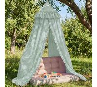 SmoothNovelty Gingham Plaid Bed Canopy with Ruffles Soft Vintage Style Decorative Tent for Reading Nook Play Area or Adult Bedroom Circus Tent Canopy(Green)
