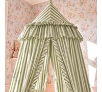 SmoothNovelty Green Bed Canopy with Ruffles, Gingham Canopy Over The Bed | Polyester Hanging Canopy, French Country Ruffled Canopy Bed Curtains for Reading Nook, Play Area, Adult Princess Bedroom