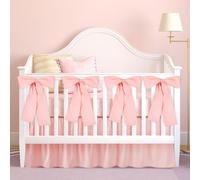 SmoothNovelty Pink Crib Bed Skirts with 4 Large Cot Bow Baby Crib Skirt for Boys Girls Nursery Toddler Bedskirt Dust Ruffle 14" Drop