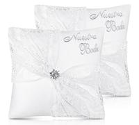 SmoothNovelty Set of 2 Wedding Kneeling Pillows Cover, 17 x 15 Inch Embroidered Nuestra Boda Prayer Kneeling Pillows, Cushion Covers Crystal Flower Satin Lace, Decoration for Bodas(Classic)