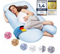 SMOOTHY Pregnancy pillow, side sleeper pillow, positioning pillow, baby pillow & breastfeeding pillow in U-shape with removable & washable cover made of cotton (Classic XXL, 150 x 80 cm, Light Blue)