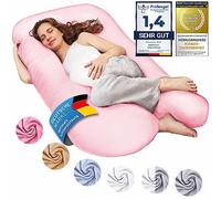 SMOOTHY Pregnancy pillow, side sleeper pillow, positioning pillow, baby pillow & breastfeeding pillow in U-shape with removable & washable cover made of cotton (Junior XL, 120 x 70 cm, Pink)