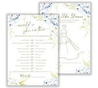SMOQYKBW Floral Bridal Shower Game Cards, Guess The Dress Activity with Would She Rather Questions, Blue Hydrangea Design, 30 Pack, 5x7 Inch