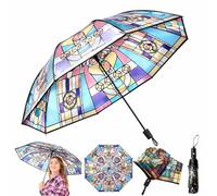 SMORBRID Stained Glass Automatic Umbrella,Transparent Vintage Parasol Umbrellas,Clear Umbrellas for Rain,Automatic Folding Umbrella for Women Girl