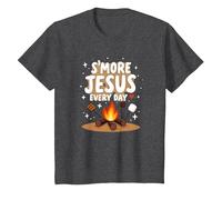 S'More Jesus Every Day - Christian Campfire Inspiration T-Shirt, Kids, Dark Heather Grey, 10 Years