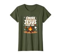 S'More Jesus Every Day - Christian Campfire Inspiration T-Shirt, Women, Olive, XL