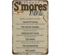 S'mores Bar Menu Camping Party Funny Wall Decor Vintage Metal Tin Sign Plaque for Man Cave Bar Pub Club Home Room Gift 8x12 Inch