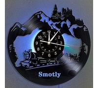 Smotly Vinyl Record Wall Clock, Hogwarts Express Train Theme, Colorful Night Light, Artistic Handmade Home Decoration, Digital Wall Clock Gift, 30 cm x 30 cm, Black