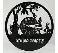 Smotly Vinyl wall clock, Alice in Wonderland, home decoration digital wall clock, handmade 3D children's gift (Black)