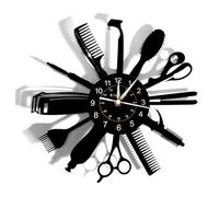 Smotly Vinyl wall clock, barber tool theme record wall clock, handmade creative decoration wall clock barber shop gifts. (Gift hook)