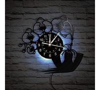 Smotly Vinyl wall clock, butterfly orchid design clock, vivid potted plant never fade wall clock home decoration gift. (With light)